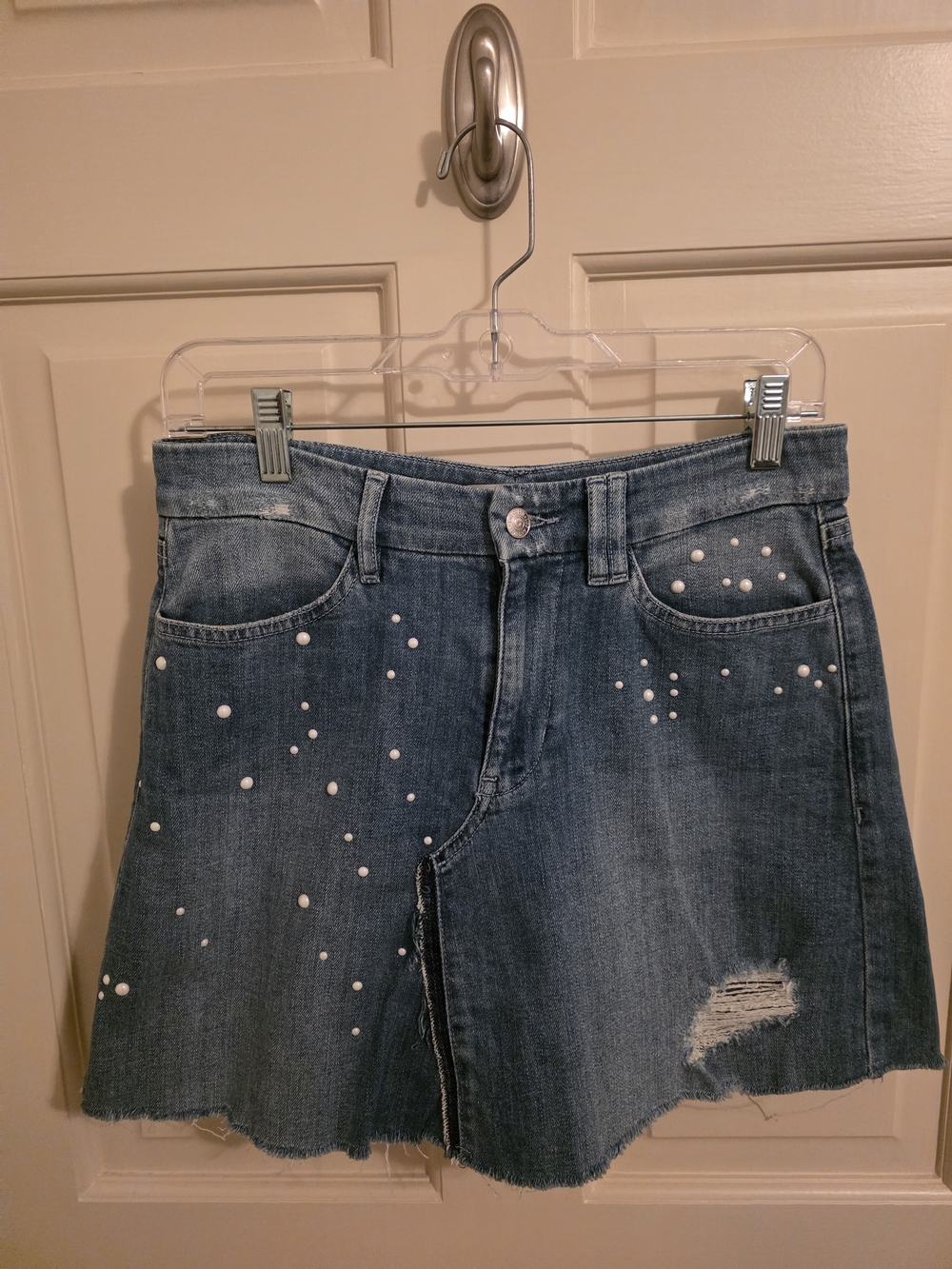 Guess Los Angeles Blue Denim Skirt with Pearl Studs